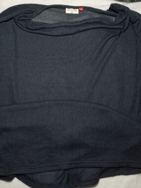 Melrose Chic Navy Blue Sheer Open-Stitch Pullover Sweater - Women's XL